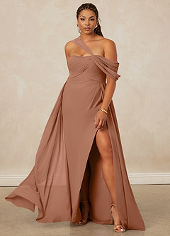 Christian Siriano Bridal for Azazie 1014 Bridesmaid Dresses Bronzer A-Line Off the Shoulder Chiffon Dress image9