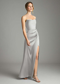 Azazie Leonis Bridesmaid Dresses Silver Mermaid Pleated Stretch Satin Convertible Dress image6