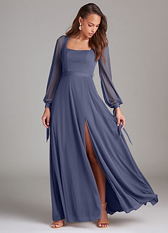Azazie Leonia Bridesmaid Dresses Stormy A-Line Long Sleeve Mesh Dress image2