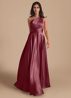Azazie Charlize Bridesmaid Dresses Desert Rose A-Line One Shoulder Metallic Satin Dress image1