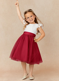 Azazie Vetty Flower Girl Dresses Ivory Scarlet A-Line Lace Tulle Dress image1