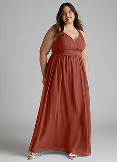 Azazie Ashia Brautjungfernkleider A-Linie Plissee Chiffon Kleid Rotbraun image9