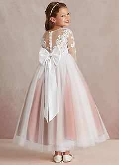 Azazie Elodie Flower Girl Dresses Ivory Cedar Rose Ball-Gown Lace Dress image4