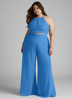 Azazie Kenzi Jurken voor bruidsmeisjes Jumpsuit van Chiffon Geplooid Blauwe Gaai image8