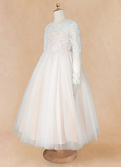 Azazie Elodie Robe Demoiselle D'honneur Fillette Robe Princesse en Dentelle Ivoire Rose Anglais image12