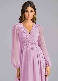 Azazie Palerma Bridesmaid Dresses Candy Pink A-Line Long Sleeve Chiffon Dress image6