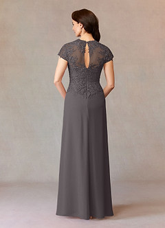 Azazie Junie Mother of the Bride Dresses Steel Grey A-Line Lace Chiffon Dress image2