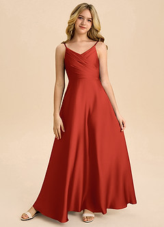 Azazie Bug Junior A-Linie Plissee Stretch-Satin Kleid Rost image5