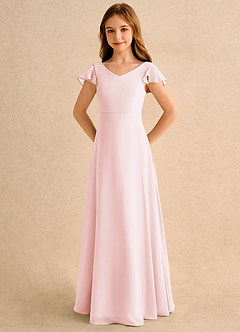 Azazie Nari Junior Formal Flower Girl Dresses Blushing Pink A-Line with Sleeves Chiffon Dress image6