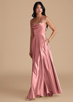 Azazie Elle Brautjungfernkleider A-Linie mit Taschen Metallischer Satin Kleid Rosettenrosa image12