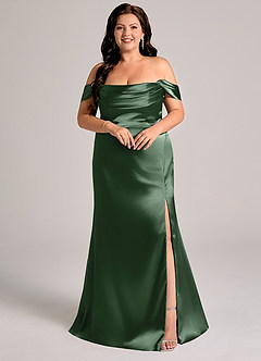 Azazie Saige Bridesmaid Dresses Eucalyptus Sheath Off the Shoulder Metallic Satin Convertible Dress image9