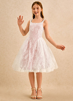 Azazie Cubbie Girls Formal Flower Girl Dresses Rosette A-Line Lace Dress image5