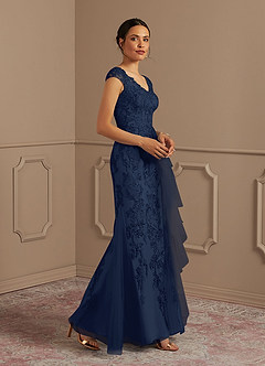 Azazie Melena Mère de la mariée Robes Robe Sirène en Tulle Dentelle Bleu Marine Foncé image2