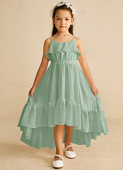 Azazie Karmen Flower Girl Dresses Agave A-Line Ruched Chiffon Dress image1