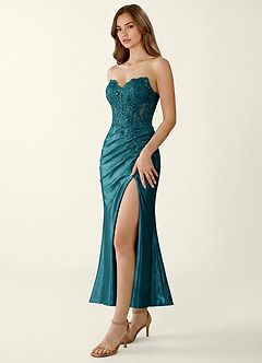 Bianca Peacock Stretch Satin Corset Mermaid Maxi Dress image4