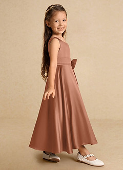 Azazie Lindy Flower Girl Dresses Bronzer A-Line Pleated Matte Satin Dress image5