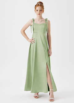 Azazie Rosey Junior Dusty Sage A-Line Sweetheart Neckline Metallic Satin Dress image5