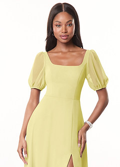 Azazie Alani Bridesmaid Dresses Lemon Sorbet A-Line Square Neckline Chiffon Dress image5