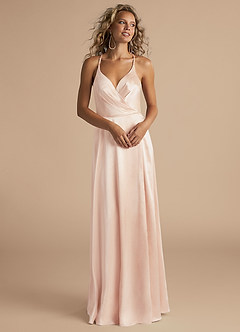 Azazie Davis Bridesmaid Dresses Rose Gold A-Line Pleated Metallic Satin Dress image4
