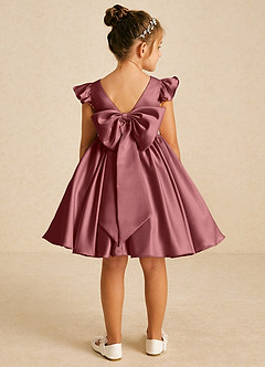 Azazie Tootsie Flower Girl Dresses Amethyst A-Line Bow Matte Satin Dress image2