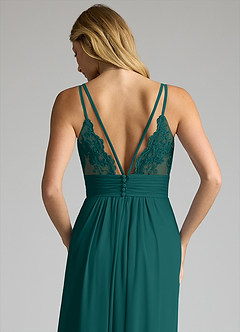 Azazie Maren Allure Bridesmaid Dresses Peacock A-Line V-Neck Lace Chiffon Dress image2