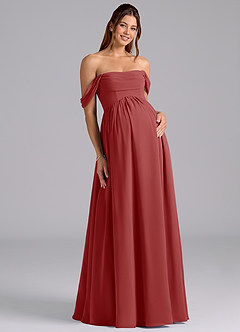 Azazie Saige Robes de demoiselle d'honneur de maternité Robe Trapèze Plissée Longueur ras du sol Mousseline de soie image3