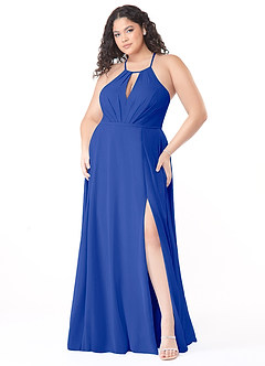 Azazie Evalleen Robes de demoiselle d'honneur Robe Trapèze en Mousseline de soie Plissée Bleu Roi image9