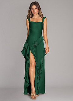 Azazie Sloane Bridesmaid Dresses Dark Green A-Line Sweetheart Neckline Stretch Satin Dress image1