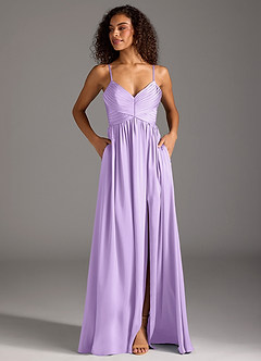 Azazie Alia Bridesmaid Dresses Lilac A-Line Pleated Stretch Satin Dress image7