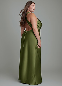 Azazie Evadne Bridesmaid Dresses Olive Sheath Pleated Stretch Satin Dress image8