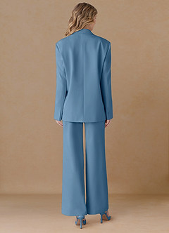 front Amelia Steel Blue Refined Weave Performance Oversized Blazer