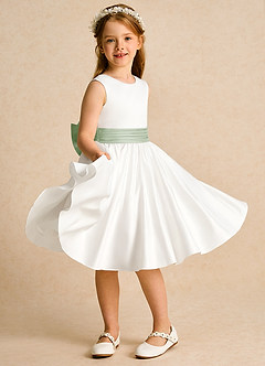 Azazie Sosie vestidos de niña de las flores Vestido de Marfil Salvia Polvorienta de Satin Mate de Corte En A con Plisado image5