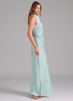 Azazie Evadne Robes de demoiselle d'honneur Robe Trapèze en Satin extensible Plissée Brume image4