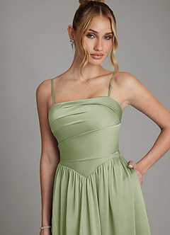 Azazie Zena Bridesmaid Dresses Dusty Sage A-Line Strapless Stretch Satin Dress image2
