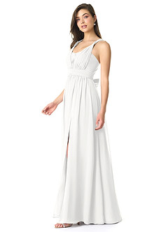 Azazie Olani Bridesmaid Dresses White A-Line One Shoulder Chiffon Convertible Dress image4