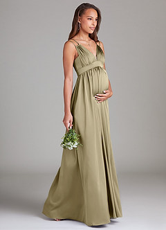 Azazie Emree Maternity Bridesmaid Dresses A-Line Stretch Satin Floor-Length Dress with Pockets image4