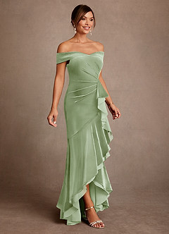Azazie Billings Mother of the Bride Dresses Dusty Sage Mermaid Off the Shoulder Velvet Dress image4