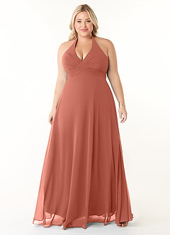 Azazie Tessie Bridesmaid Dresses Clay A-Line V-Neck Pleated Chiffon Dress image6