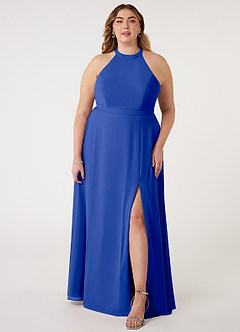 Azazie Clarice Bridesmaid Dresses Royal Blue A-Line Halter Chiffon Dress image8