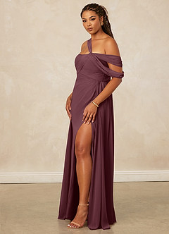 Christian Siriano Bridal for Azazie 1014 Bridesmaid Dresses Sangria A-Line Off the Shoulder Chiffon Dress image14