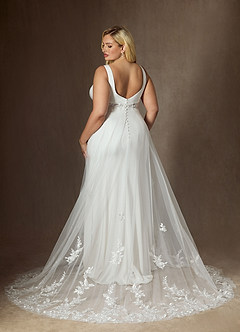 Azazie Ebony Vestidos de novia Vestido de Diamante Blanco de Satén con cara trasera de crepé de Corte en A con Lentejuela image9