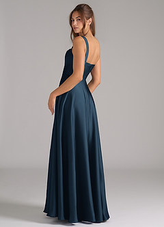 Azazie Shaude Bridesmaid Dresses Dark Navy A-Line Pleated Stretch Satin Dress image8