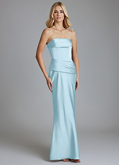 Azazie Lenya Abiti da Damigella Abito Tubino in Raso Elasticizzato Plissettato Azzurro image5