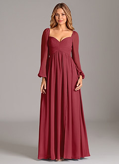 Azazie Bailee 신부 들러리 드레스 A라인 긴팔 쉬폰 바닥 길이 드레스 image7