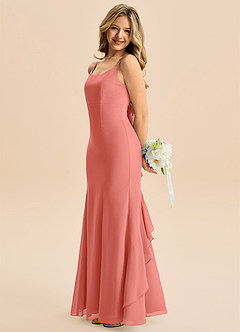 Azazie Lioren Junior Salmon Pink Mermaid Bow Chiffon Dress image2