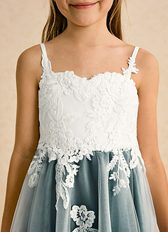 Azazie Coraline Sukienki dla dziewczynek sypiących kwiaty Linia A Koronka Sznurówka Długość kostki Sukienka image6