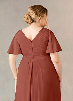 Azazie Morning Glory Mother of the Bride Dresses Auburn A-Line V-Neck Ruched Chiffon Dress image10