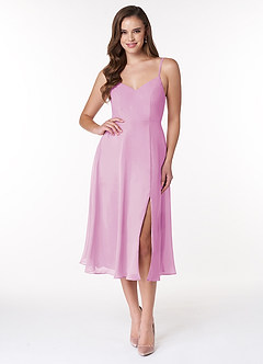 Azazie Clarissa Robes de demoiselle d'honneur Robe Trapèze en Mousseline de soie Col en V Rose Bonbon image1