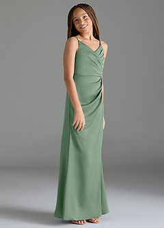 Azazie Maci Junior Vestido de Matcha de Satén Elástico de Corte Sirena con Plisado image4