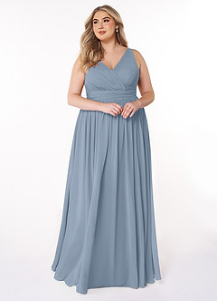Azazie Kora Bridesmaid Dresses Dusty Blue A-Line Pleated Chiffon Dress image10